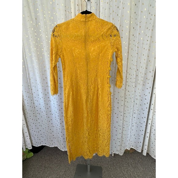 Queen Mulock Asian Inspired Lace Pankou Knots High Neck Side Slits Midi Dress S - Picture 6 of 11